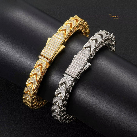 Gold and Silver Diamond Cuban Link Bracelet Iced Out Clasp Luxury Hip Hop Jewelry for Men and Women High Quality Statement Piece swandiamond