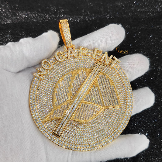 Hip Hop Custom No Cap Ent Medallion Pendant in Gold Fully Iced Out with VVS Moissanite Diamonds Luxury Necklace for Men swandiamond