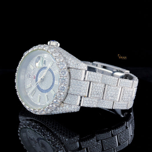 Sky Dweller Diamond Watch White Gold Custom Luxury Timepiece Fully Iced Out Bracelet and Bezel for Men SwanDiamond
