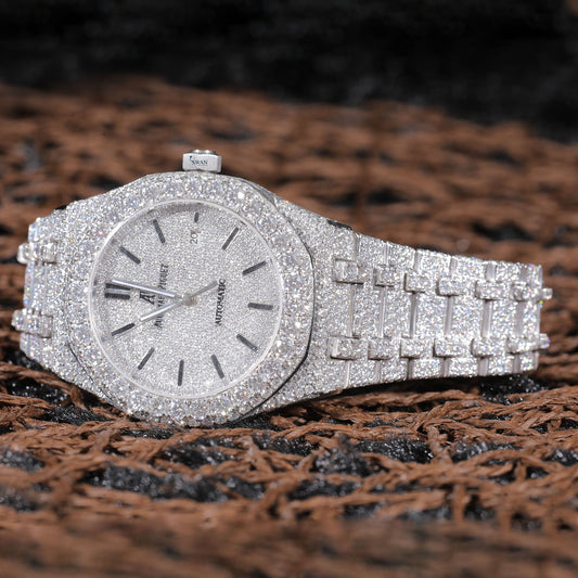 Fully Iced Out Silver Watch VVS Moissanite Custom Men’s Luxury Timepiece High-End Hip Hop Designer Style SwanDiamond