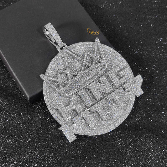 Luxury Hip Hop Custom King Nutty Medallion Pendant Fully Iced Out with Crown Design VVS Moissanite Diamonds Necklace for Men swandiamond