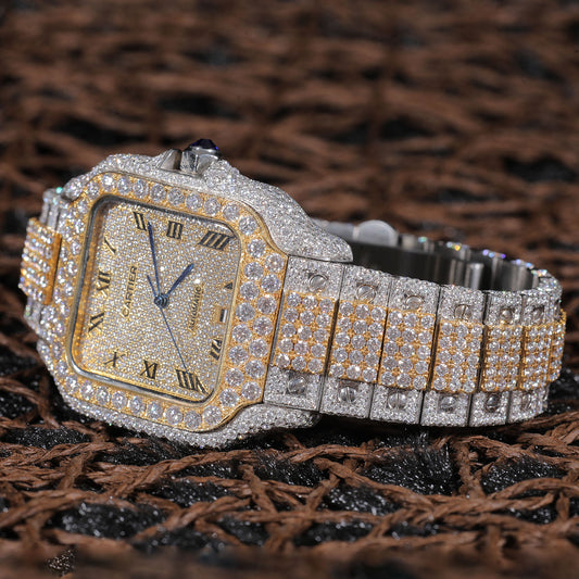 Two Tone Roman Dial Iced Out Watch VVS Moissanite Custom Gold and Silver Men’s Luxury Timepiece Hip Hop Designer Style SwanDiamond