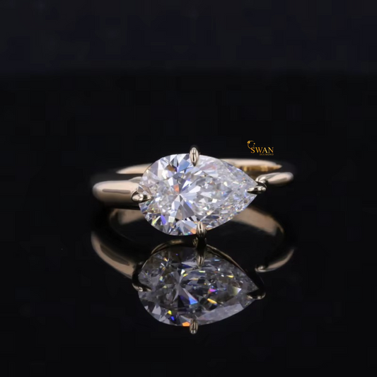 925 Silver Pear Cut Solitaire Diamond Engagement Ring in Gold Plated Classic Elegant Bridal Jewelry Gift for Her swandiamond