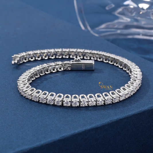 Classic Round Cut Diamond Tennis Bracelet in 925 Silver Sparkling Natural Diamond Jewelry Elegant Luxury Gift for Her swandiamond