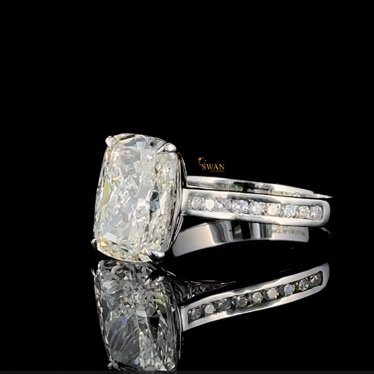 Cushion Cut Diamond 925 Silver Engagement Ring in White Gold Plated with Pavé Band Classic Elegant Solitaire Bridal Jewelry Gift for Her swandiamond