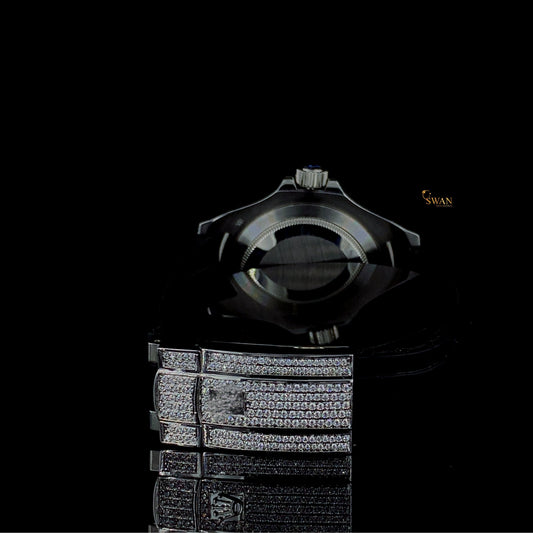 Luxury Rolex Yacht Master Custom Iced Out Watch Black Dial Diamond Bezel Rubber Strap Men’s Jewelry Gift SwanDiamond