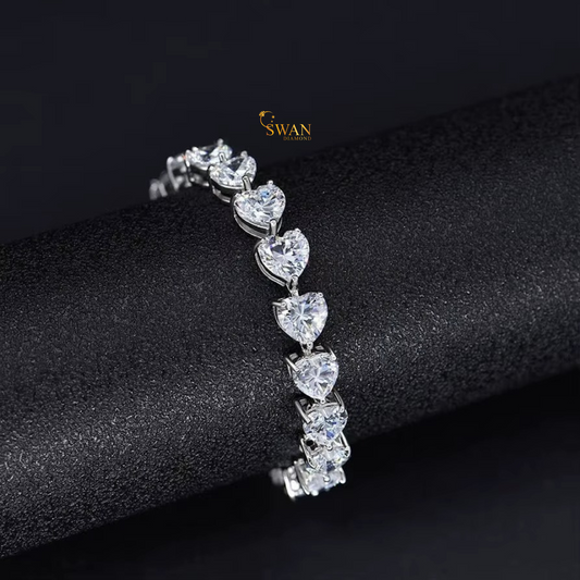 Romantic Heart Cut Diamond Tennis Bracelet in White Gold Sparkling Natural Diamond Jewelry Elegant Luxury Gift for Her swandiamond