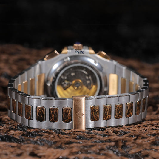 Blue Dial Chronograph Luxury Watch with Diamond Bezel and Two-Tone Bracelet SwanDiamond