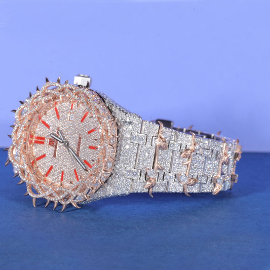 Thorn Crown Iced Out Watch for Men VVS Moissanite Custom Timepiece Rose Gold and Silver Hip Hop Designer Watch SwanDiamond