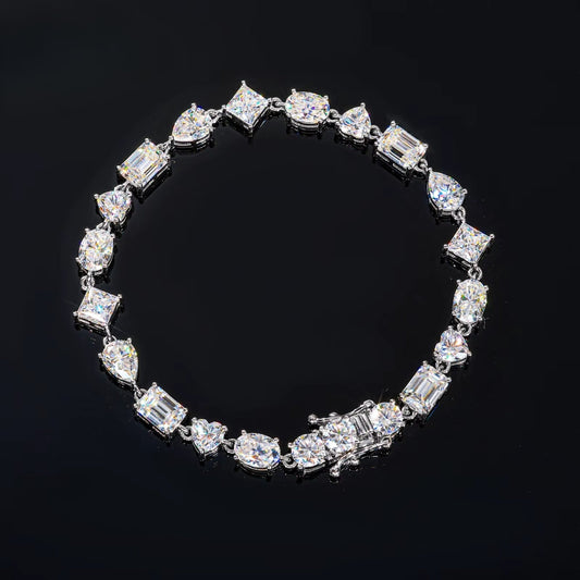Unique Mixed Cut Diamond Tennis Bracelet in White Gold Featuring Oval Pear Emerald Heart and Princess Cuts Sparkling Natural Diamond Jewelry Gift swandiamond