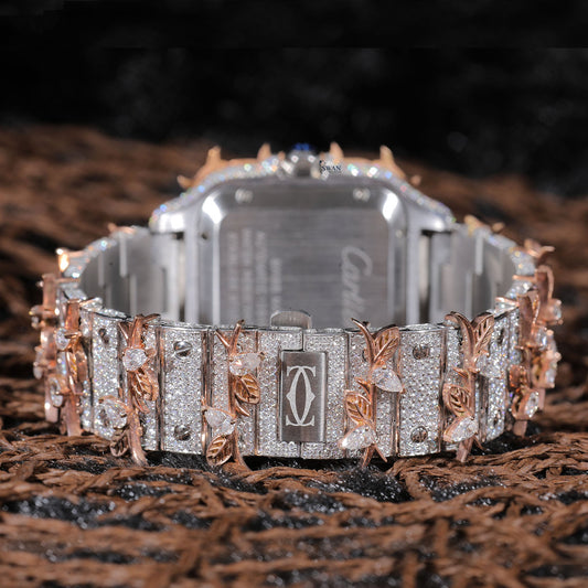 Roman Dial Thorn Leaf Iced Out Watch VVS Moissanite Custom Rose Gold and Silver Luxury Timepiece for Men SwanDiamond