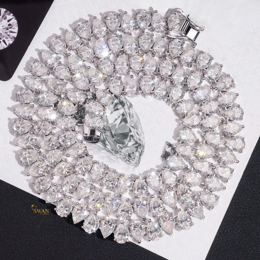Elegant Pear Cut Natural Diamond Tennis Necklace in White Gold Sparkling Graduated Diamond Luxury Statement Jewelry Gift swandiamond
