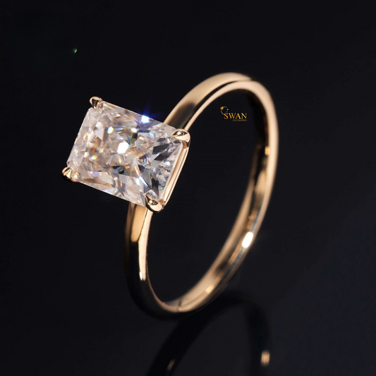 Radiant Cut Solitaire Diamond Engagement Ring in Gold Classic Four Prong Setting Modern Elegant Bridal Jewelry Gift for Her swandiamond