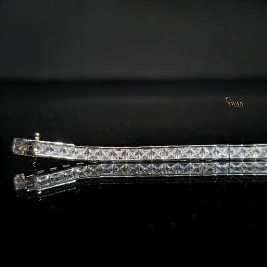 Princess Cut Diamond Tennis Bracelet in Silver with Sparkling Natural Stones Modern Luxury Jewelry Gift for Him or Her swandiamond