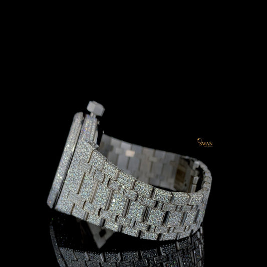 Luxury Iced Out Skeleton Automatic Watch Full Diamond Pave Silver Band Hip Hop Mens Timepiece Gift SwanDiamond