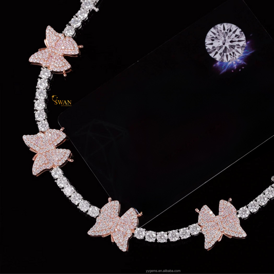 Luxury Butterfly Diamond Tennis Necklace in White Gold with Pave Butterfly Accents Elegant Men and Women swandiamond