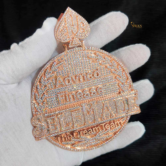 Hip Hop Jewelry Rose Gold Self Made Medallion Pendant Iced Out with VVS Moissanite Diamonds Custom Necklace for Men swandiamond