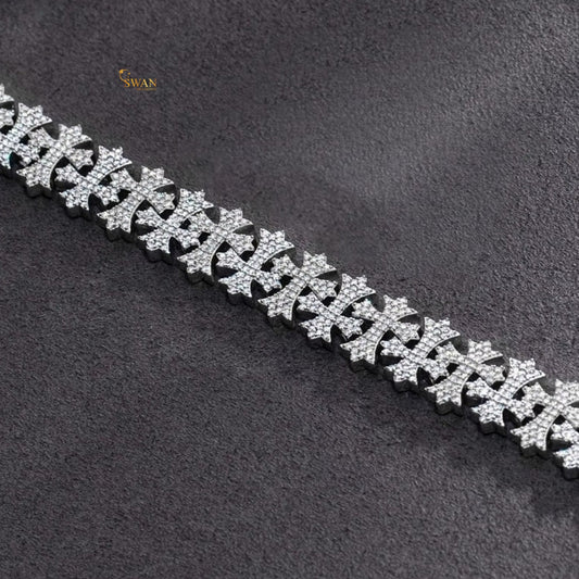 Two Tone Rose Gold and Silver Diamond Cross Link Bracelet Iced Out Luxury Hip Hop Jewelry High Quality Statement Piece for Men and Women swandiamond