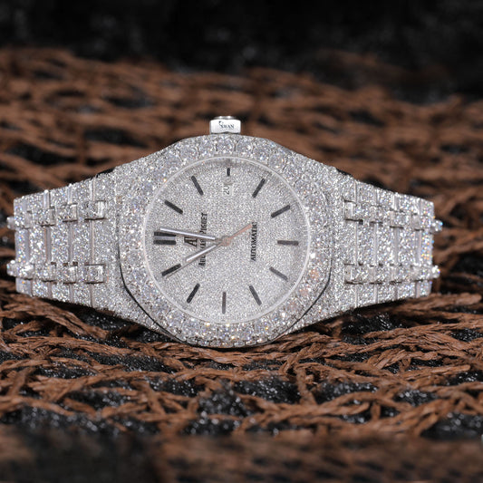 Fully Iced Out Silver Watch VVS Moissanite Custom Men’s Luxury Timepiece High-End Hip Hop Designer Style SwanDiamond