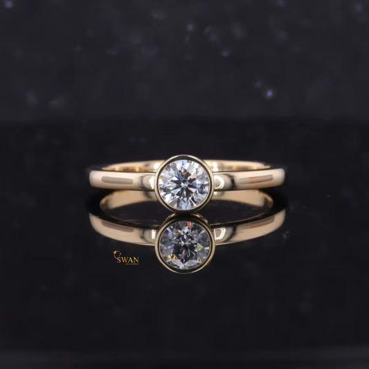 Round Cut Solitaire Diamond Ring Bezel Set in 925 Silver Classic Main Line Engagement Ring Timeless Minimalist Bridal Jewelry swandiamond