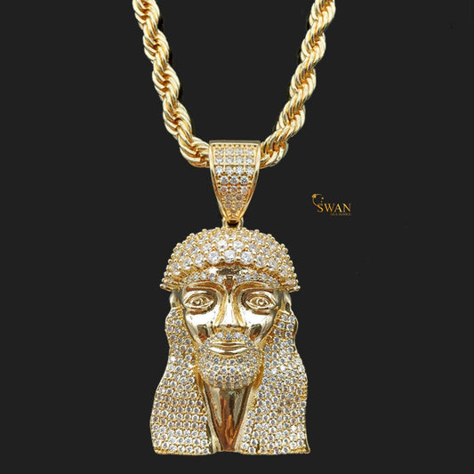 Gold Hip Hop Jesus Piece Pendant with Crown of Thorns Iced Out Jewelry Religious Bling Necklace Custom Statement Chain for Men