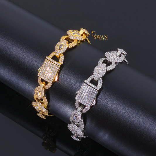Icy Flower Link Diamond Bracelet White Gold and Yellow Gold Plated Cuban Chain with Pave Setting Sparkling Stones for Men and Women Hip Hop Statement Jewelry swandiamond
