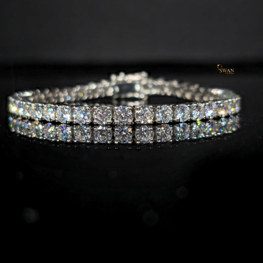 Double Row Round Cut Diamond Tennis Bracelet in Silver with Sparkling Natural Stones Luxury Statement Jewelry Gift for Him or Her swandiamond