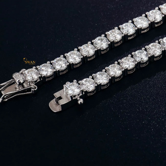 Classic Diamond Tennis Necklace in White Gold Round Cut Stones Iced Out Luxury Jewelry Gift for Men and Women swandiamond
