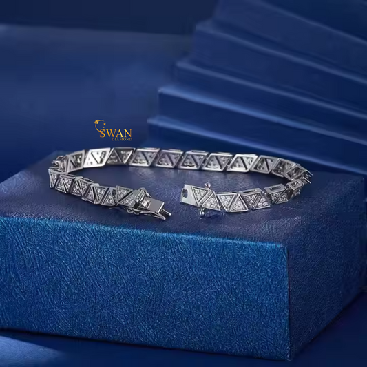 Geometric Triangle Diamond Tennis Bracelet in White Gold Modern Sparkling Natural Diamond Jewelry Unique Luxury Gift for Her swandiamond