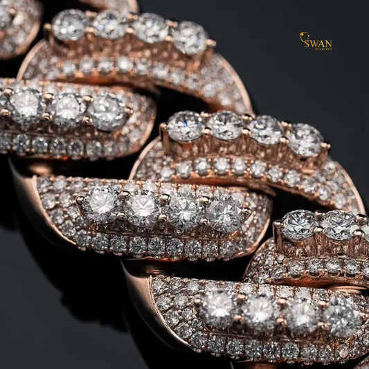 Luxury Rose Gold Cuban Link Bracelet Natural Diamonds Icy Pave Setting Hip Hop Statement Jewelry for Men and Women swandiamond
