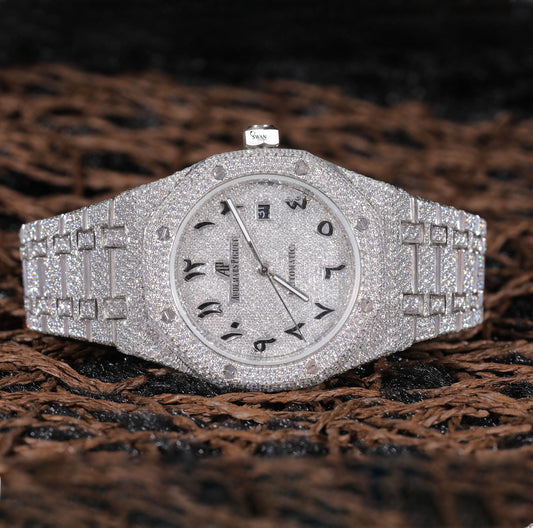 Arabic Dial Iced Out Watch VVS Moissanite Custom Silver Men’s Luxury Timepiece Elegant Hip Hop Style Wristwatch SwanDiamond