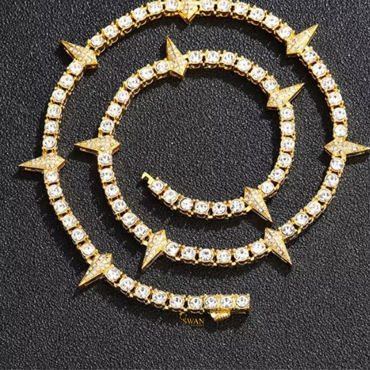 Gold Diamond Arrow Tennis Chain Necklace Natural Diamond Hip Hop Luxury Statement Jewelry for Men and Women swandiamond