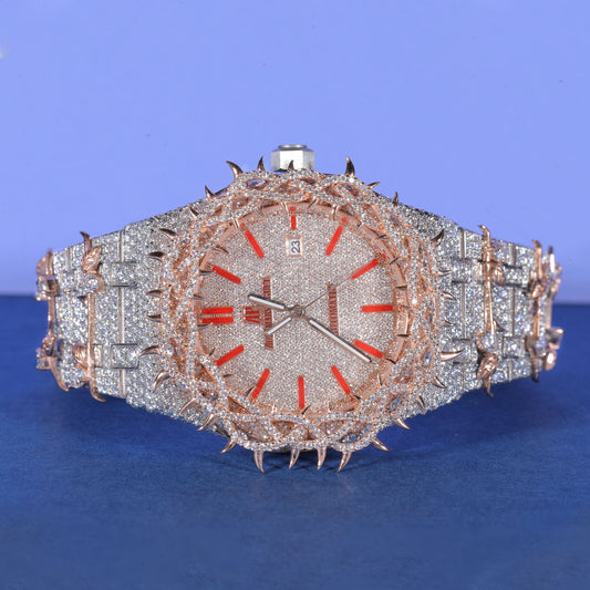 Thorn Crown Iced Out Watch for Men VVS Moissanite Custom Timepiece Rose Gold and Silver Hip Hop Designer Watch SwanDiamond