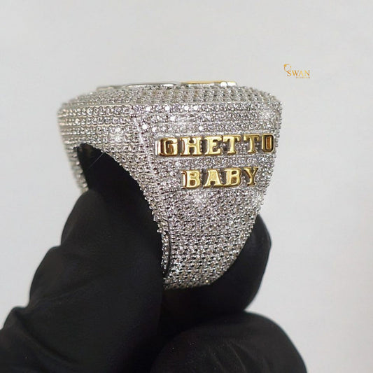 Champion Rapper Hip Hop Ring Custom Gold and Silver Diamond Bling Statement Jewelry for Rappers and Streetwear Kings SwanDiamond