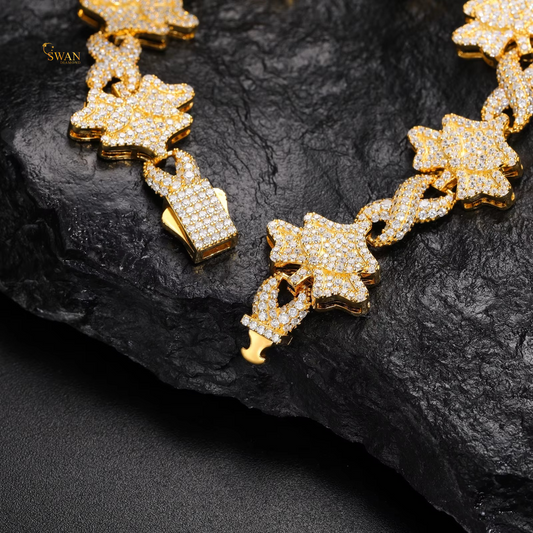 Icy Star Link Bracelet in Yellow Gold Fully Iced Out with Natural Diamonds Luxury Statement Hip Hop Jewelry Trendy Designer Piece swandiamond