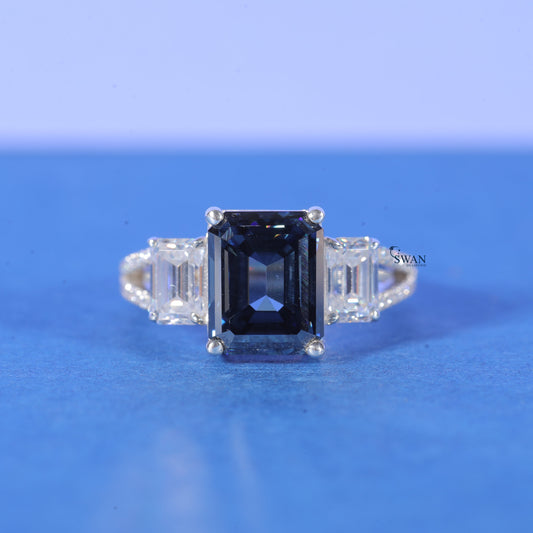 2CT Emerald Cut Blue Color Lab Grown Diamond Engagement Ring For Women