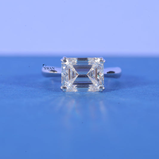 2 CT Emerald Cut East to West Solitaire Moissanite Engagement Ring
