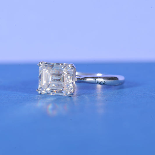 2 CT Emerald Cut East to West Solitaire Moissanite Engagement Ring