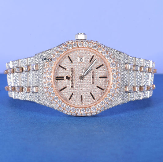 Iced Out Luxury Watch for Men VVS1 Moissanite Fully Custom Watch Rose Gold Automatic SwanDiamond Timepiece Bling Hip Hop Designer Watch