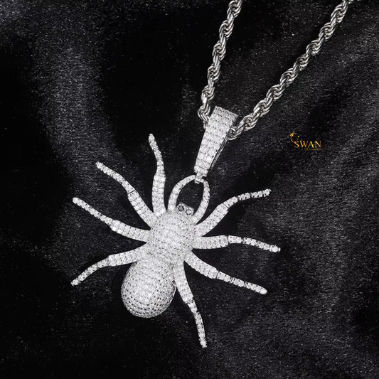 Iced Out Spider Pendant Hip Hop Jewelry Silver Bling Necklace Custom Statement Charm Unique Rapper Style Jewelry for Men swandiamond