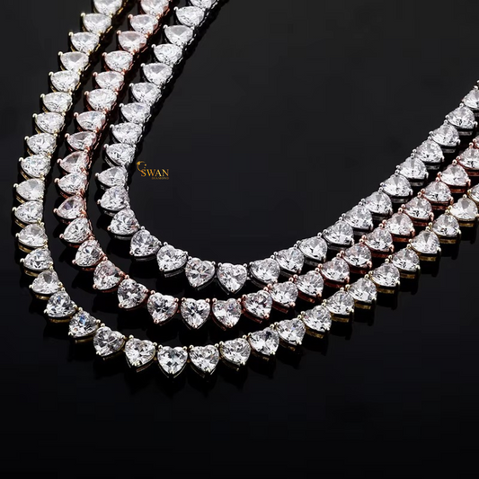 Romantic Heart Cut Diamond Tennis Necklace Rose Gold Elegant Statement Jewelry for Men and Women Anniversary Luxury Gift swandiamond