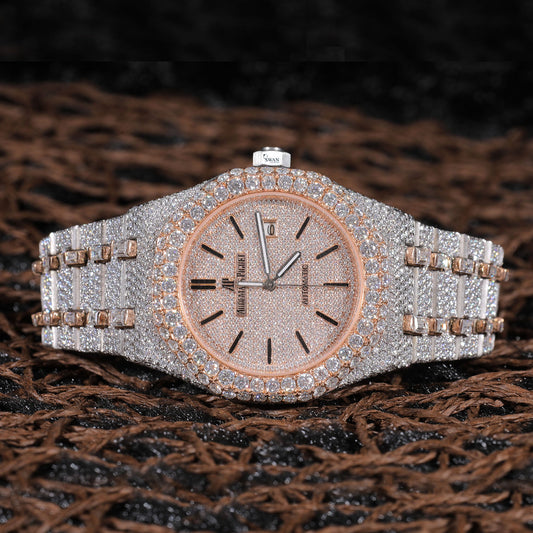 Rose Gold Iced Out Watch VVS Moissanite Custom Silver and Gold Men’s Luxury Timepiece Hip Hop Designer Style SwanDiamond
