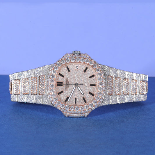 Custom Rose Gold Iced Out Luxury Watch – Fully Hand-Set Diamond Timepiece with Date Display SwanDiamond