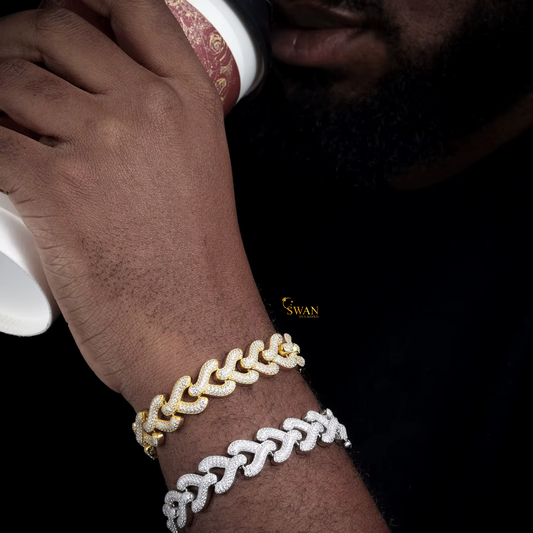 Diamond Cuban Bracelet Iced Out Link Jewelry in Yellow Gold and Silver with Sparkling Natural Diamonds swandiamond