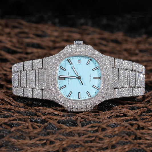 Iced Out Style Watch with Tiffany Blue Dial – Custom Luxury Diamond Timepiece for MenSwanDiamond