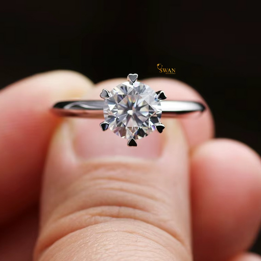 925 Silver Round Cut Solitaire Diamond Engagement Ring in White Gold Plated Classic Six Prong Setting Timeless Elegant Jewelry Gift for Her swandiamond