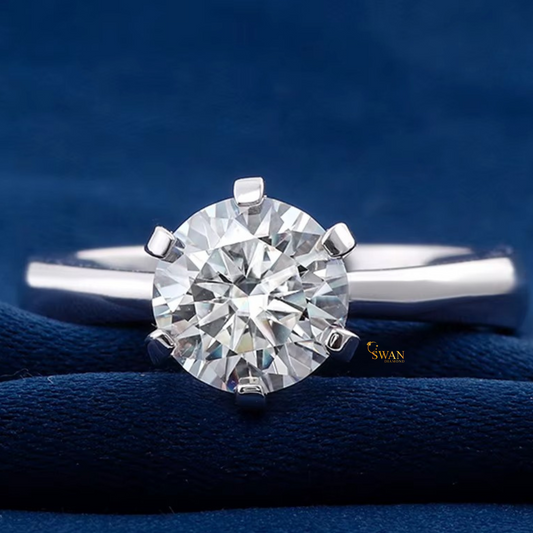 Round Cut Solitaire Diamond Engagement Ring in 925 Silver Six Prong Classic Setting Timeless Elegant Bridal Jewelry Gift for Her swandiamond