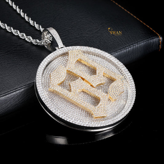 Hip Hop Custom Initial Letter Medallion Pendant in Gold and Silver Fully Iced Out with VVS Moissanite Diamonds Luxury  Necklace for Men swandiamond