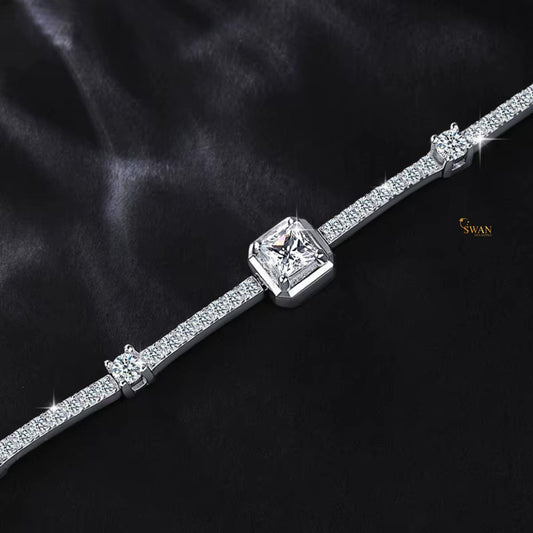 Modern Adjustable Diamond Bracelet in White Gold with Princess Cut Center and Pave Diamonds Elegant Sparkling Natural Diamond Jewelry Gift for Her
