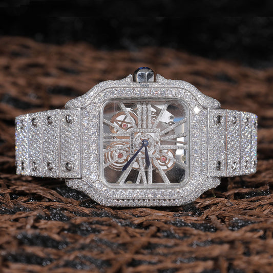 Iced Out Skeleton Watch VVS Moissanite Custom Silver Men’s Luxury Mechanical Timepiece High-End Designer Style SwanDiamond